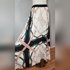 Women's Pleated Midi / Maxi Skirt Belt Chain Print Classic Casual Size XL